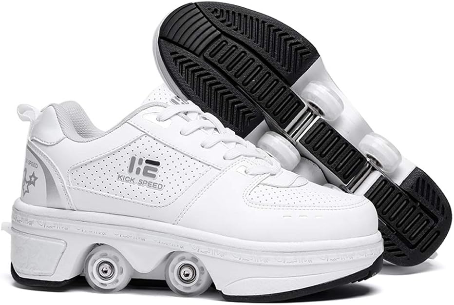 2-in-1 Roller Skates & Sneakers Unisex Retractable Wheels Outdoor Fun & Fitness Kick Roller Shoes