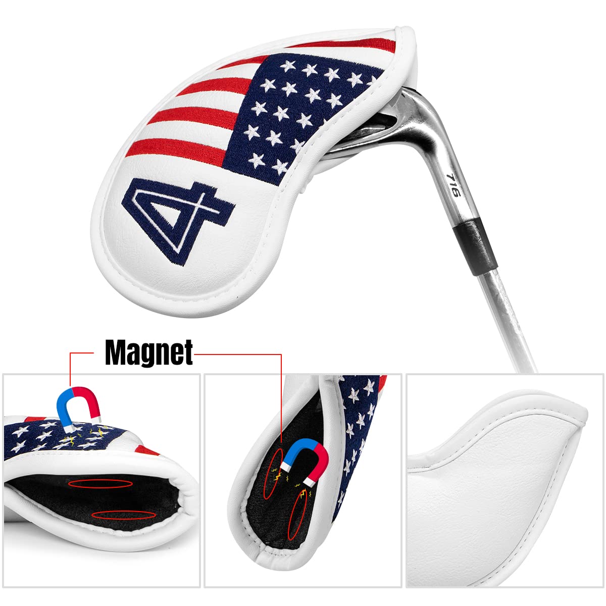 Golf Magnetic Iron Covers Iron Head Covers Set 10pcs/Set Iron Headcover Golf Iron Club Cover USA American Flag - Weather Resistant