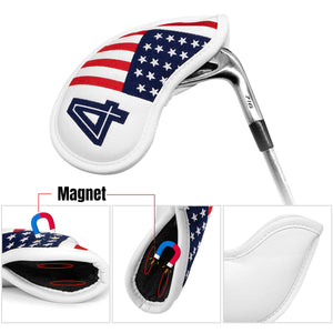 Golf Magnetic Iron Covers Iron Head Covers Set 10pcs/Set Iron Headcover Golf Iron Club Cover USA American Flag - Weather Resistant