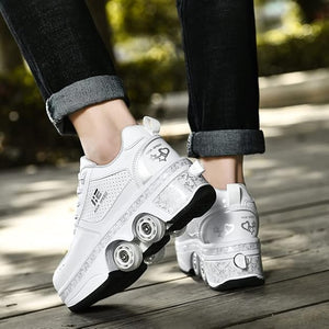 2-in-1 Roller Skates & Sneakers Unisex Retractable Wheels Outdoor Fun & Fitness Kick Roller Shoes