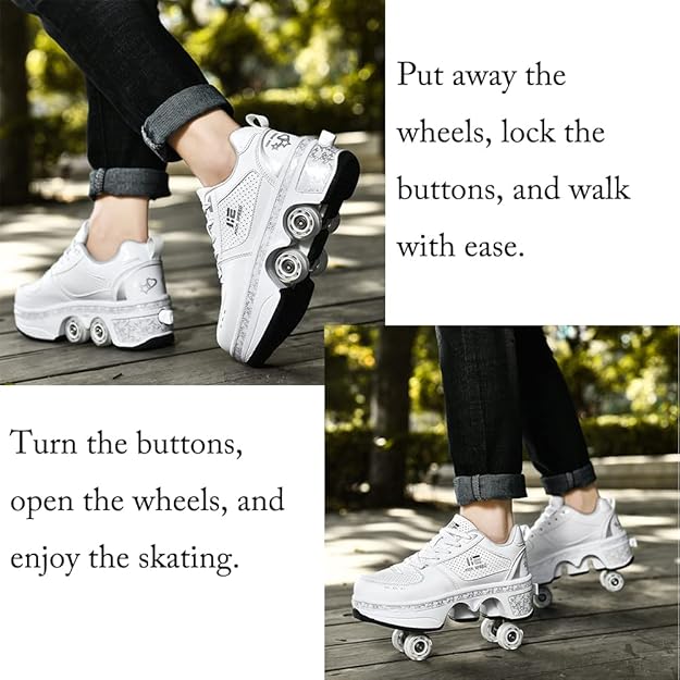 2-in-1 Roller Skates & Sneakers Unisex Retractable Wheels Outdoor Fun & Fitness Kick Roller Shoes