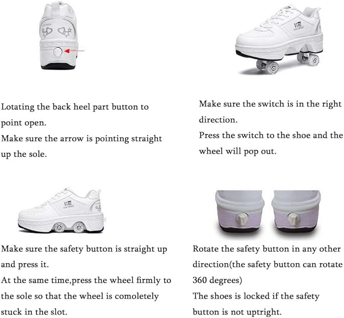 2-in-1 Roller Skates & Sneakers Unisex Retractable Wheels Outdoor Fun & Fitness Kick Roller Shoes