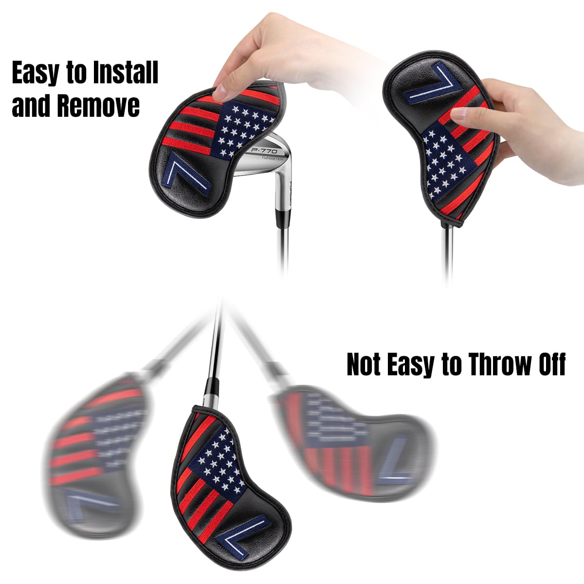 Golf Magnetic Iron Covers Iron Head Covers Set 10pcs/Set Iron Headcover Golf Iron Club Cover USA American Flag - Weather Resistant