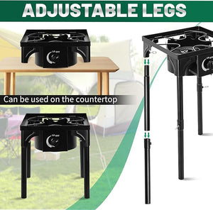 Outdoor Camping Stove, 130000 BTU, Propane Gas Cooker with Detachable Legs, High Pressure Single Burner, 30 PSI Regulator