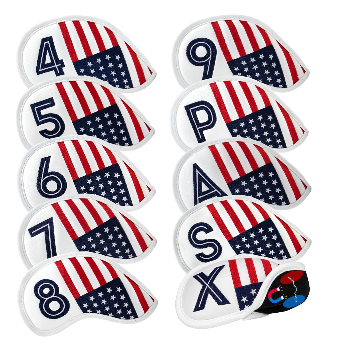 Golf Magnetic Iron Covers Iron Head Covers Set 10pcs/Set Iron Headcover Golf Iron Club Cover USA American Flag - Weather Resistant