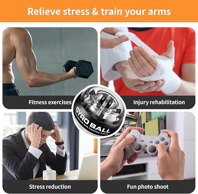 Wrist Trainer Ball Auto Start Wrist Strengthener Gyroscopic Forearm Exerciser Gyro Ball for Strengthen Arms, Fingers, Wrist Bones and Muscles Sportneer Wrist Strengthener