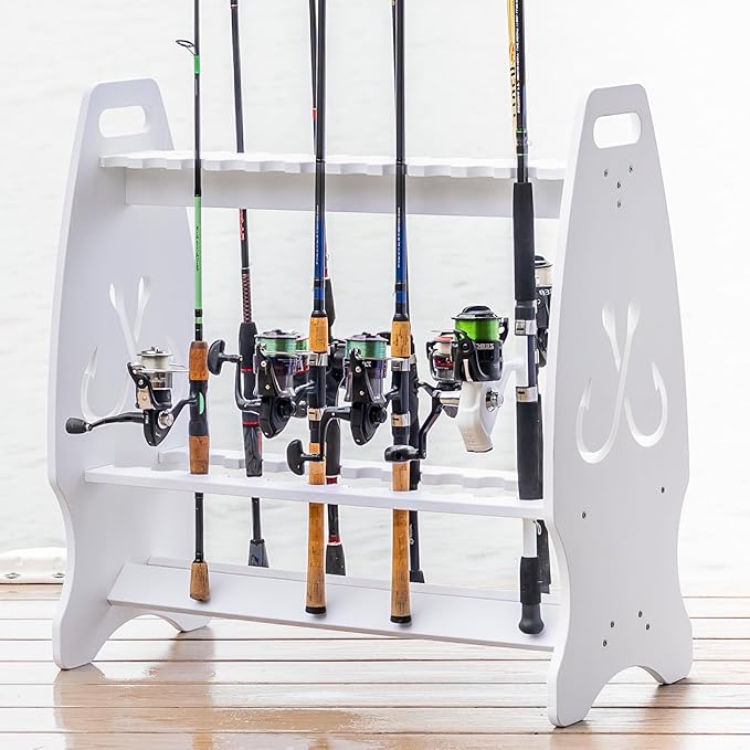 Marlin Fishing Pole Rack, Holds 24 Fishing Rods and Reels, Weather-resistant, Garage & Outdoor Fishing Rod Holder