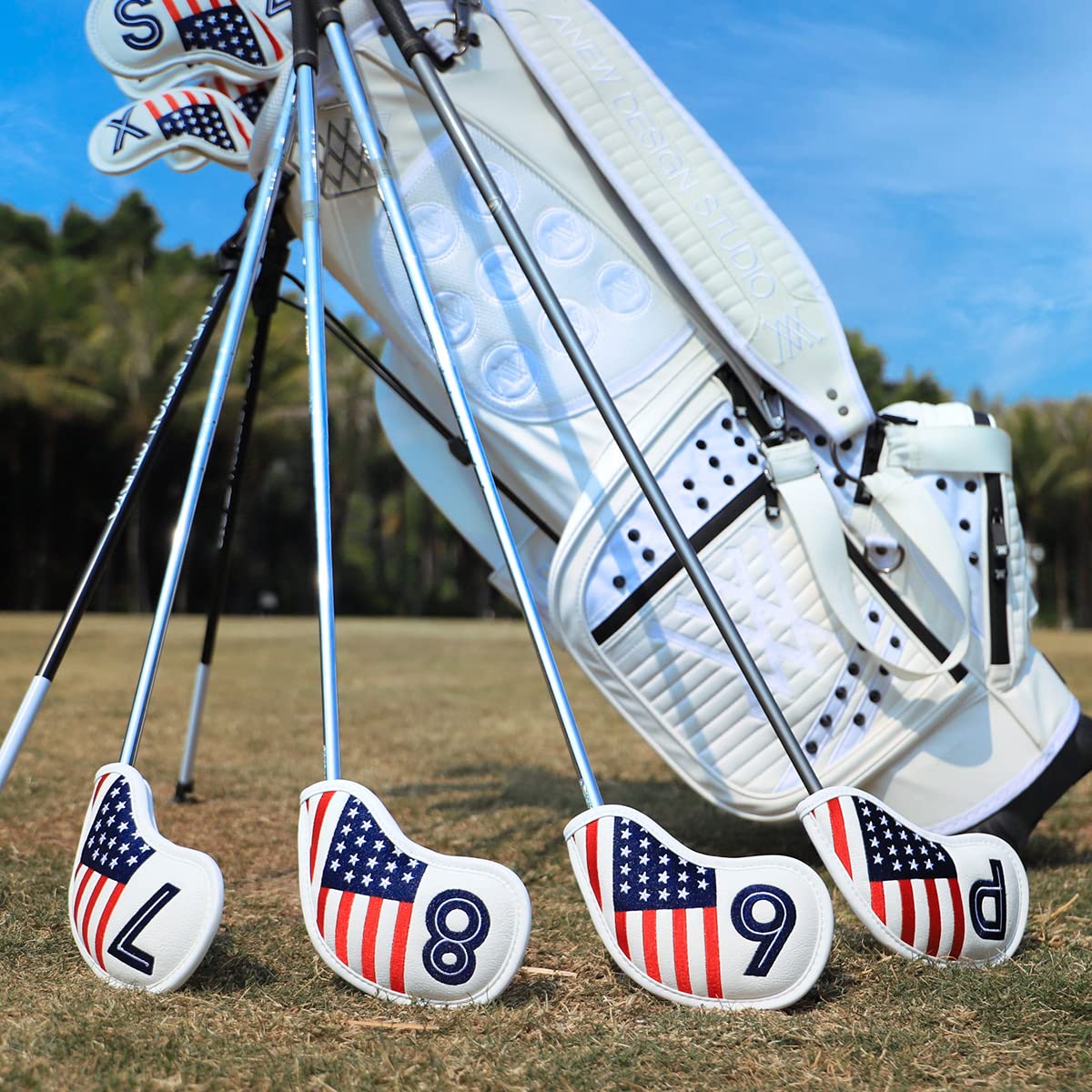 Golf Magnetic Iron Covers Iron Head Covers Set 10pcs/Set Iron Headcover Golf Iron Club Cover USA American Flag - Weather Resistant