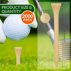 Mudder 2000 Pcs Bamboo Golf Tees Bulk Professional Golf Tees Tall Less Friction Golf Tees for Club Men Women Kids Accessories