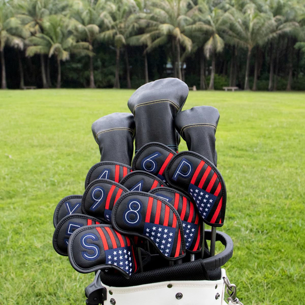 Golf Magnetic Iron Covers Iron Head Covers Set 10pcs/Set Iron Headcover Golf Iron Club Cover USA American Flag - Weather Resistant