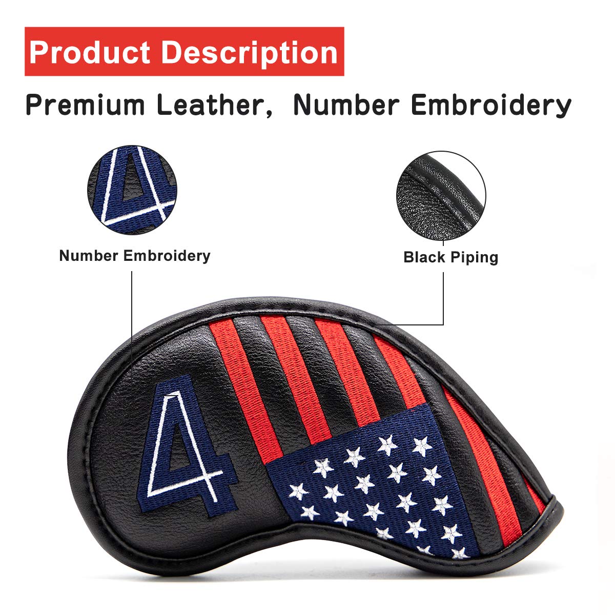 Golf Magnetic Iron Covers Iron Head Covers Set 10pcs/Set Iron Headcover Golf Iron Club Cover USA American Flag - Weather Resistant