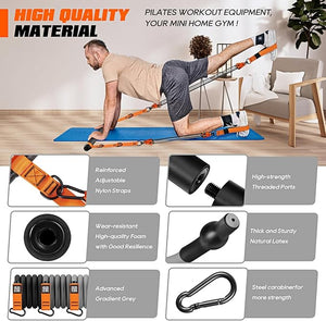 Pilates Bar Kit with Resistance Bands, Heavy Duty Pilates Equipment for Men, Strength Training Bar for Legs, Hip, Waist Back, Arm, Abs, Chest, Shoulders, Portable Home Gym Full Body Workout Equipment