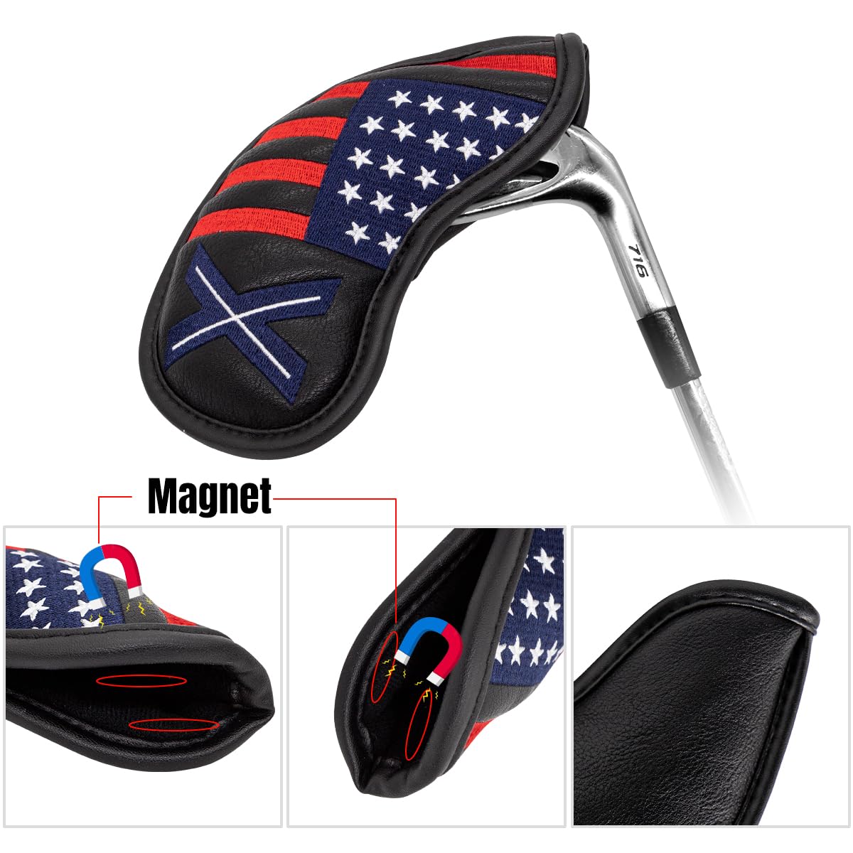 Golf Magnetic Iron Covers Iron Head Covers Set 10pcs/Set Iron Headcover Golf Iron Club Cover USA American Flag - Weather Resistant