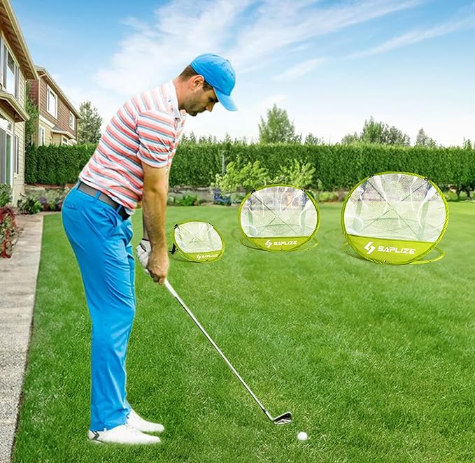 SAPLIZE Golf Chipping Net, Exclusive X-Shaped Stable Pop-up Design, Comes with Mat, Balls and Tees, Indoor/Outdoor Golfing Target Accessories for Backyard Accuracy and Swing Practice