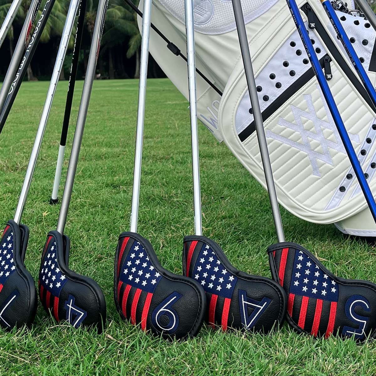 Golf Magnetic Iron Covers Iron Head Covers Set 10pcs/Set Iron Headcover Golf Iron Club Cover USA American Flag - Weather Resistant