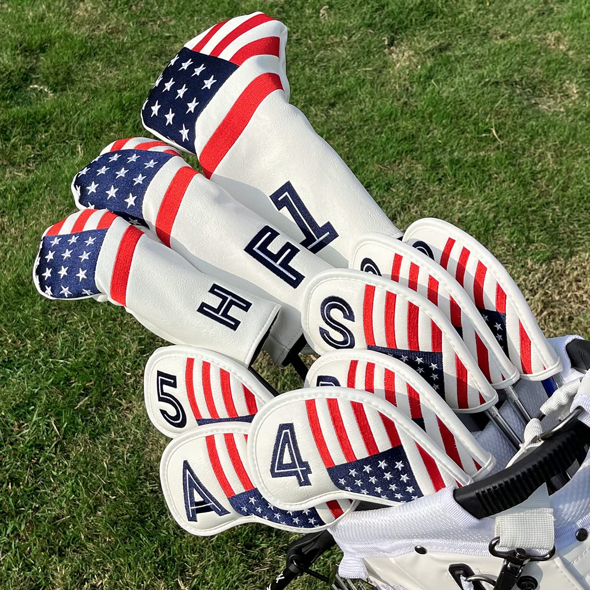 Golf Magnetic Iron Covers Iron Head Covers Set 10pcs/Set Iron Headcover Golf Iron Club Cover USA American Flag - Weather Resistant