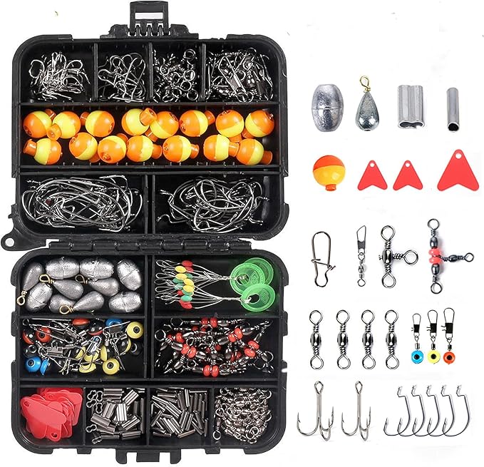 263pcs Fishing Tackle Accessories Kit with Fishing Tackle Box Including Fishing Jig Hooks,Fishing Weights Sinkers,Fishing floats,Fishing bobber stop,264pcs Fishing Accessories Set