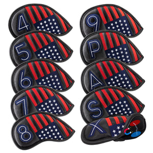 Golf Magnetic Iron Covers Iron Head Covers Set 10pcs/Set Iron Headcover Golf Iron Club Cover USA American Flag - Weather Resistant