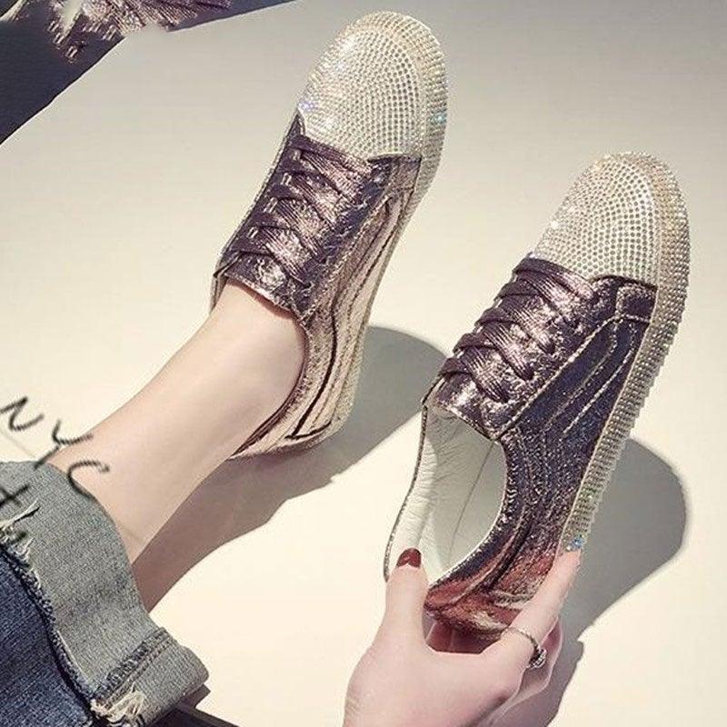 Women's Korean Golden Silver Sneakers - Superstar Rhinestones Bling Casual Shoes - Etyn Online {{ product_tag }}