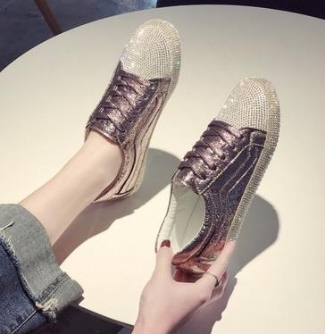 Women's Korean Golden Silver Sneakers - Superstar Rhinestones Bling Casual Shoes - Etyn Online {{ product_tag }}