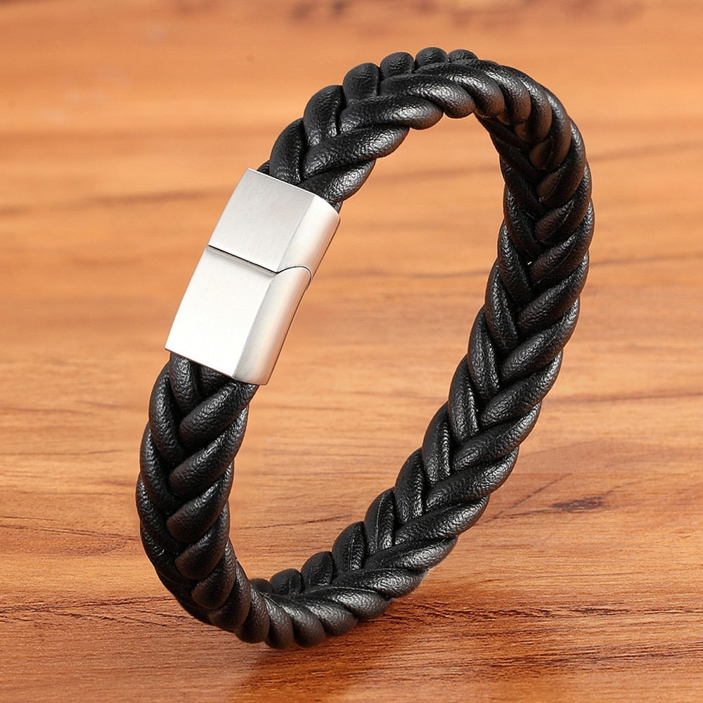 6 Options Stainless Steel Leather Men's Bracelet Multi-color Magnet Buckle - Etyn Online {{ product_tag }}