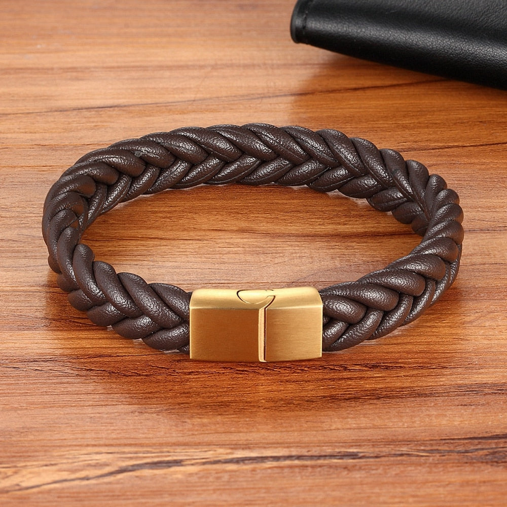 6 Options Stainless Steel Leather Men's Bracelet Multi-color Magnet Buckle - Etyn Online {{ product_tag }}