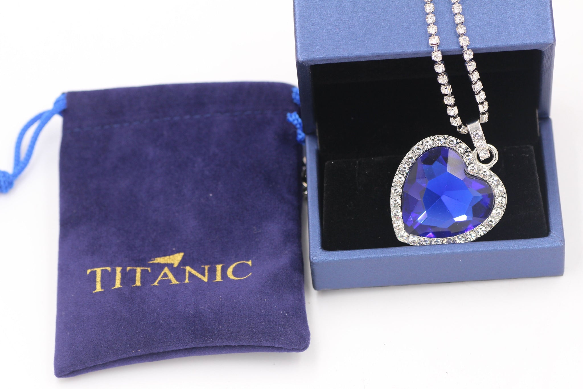 Titanic Heart of Ocean Blue Heart Love Forever Pendant Necklace + Velvet Bag - Etyn Online {{ product_tag }}