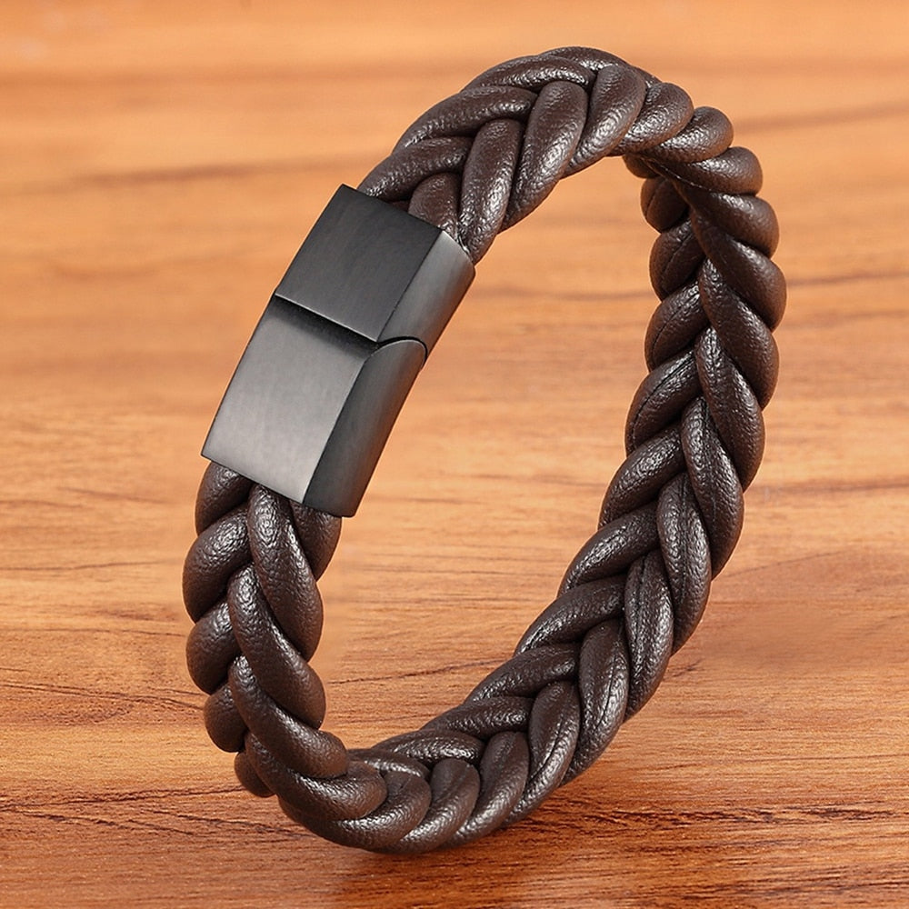 6 Options Stainless Steel Leather Men's Bracelet Multi-color Magnet Buckle - Etyn Online {{ product_tag }}