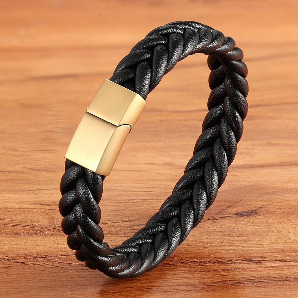 6 Options Stainless Steel Leather Men's Bracelet Multi-color Magnet Buckle - Etyn Online {{ product_tag }}