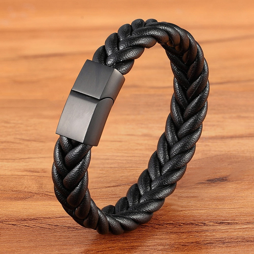 6 Options Stainless Steel Leather Men's Bracelet Multi-color Magnet Buckle - Etyn Online {{ product_tag }}