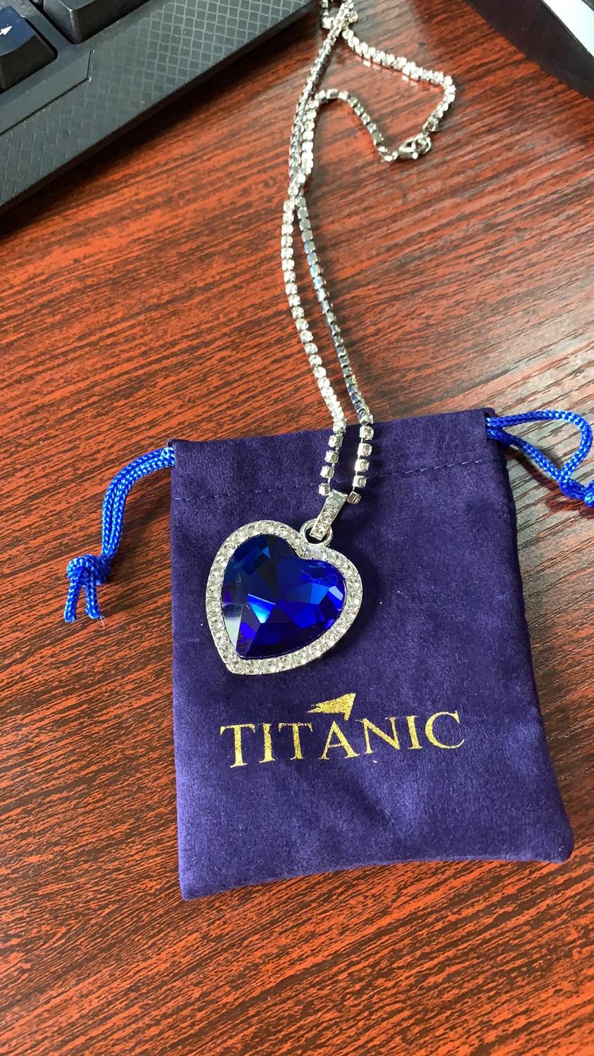 Titanic Heart of Ocean Blue Heart Love Forever Pendant Necklace + Velvet Bag - Etyn Online {{ product_tag }}