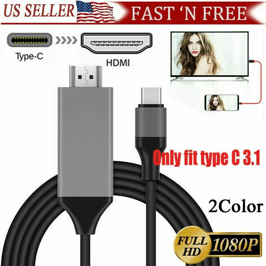 6 Ft. MHL USB Type C to HDMI 1080P HD TV Cable Adapter For Android LG Samsung Motorola - Etyn Online {{ product_tag }}