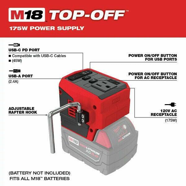 Milwaukee TOP-OFF Li-Ion 175W Power Supply Inverter - Etyn Online {{ product_tag }}